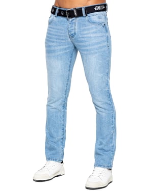 Enzo Herren Denim Straight Fit Jeans - Hellblau