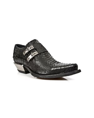 New Rock geprägte Python-Schuhe aus schwarzem Leder mit Schnallen-7934-S2