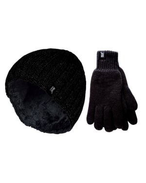 Herren Thermomütze & Handschuh Set für den Winter | Wärmespeicher | Fleece gefüttert - Schwarz