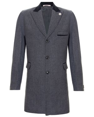 Grauer Crombie-Mantel für Herren, 3/4 lang, Herringbone-Tweed-Mantel, Peaky Blinder