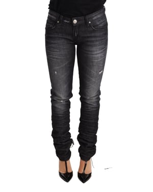 Acht Schwarz Gewaschene Baumwoll Niedrigbund Skinny Jeans