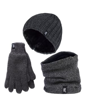 Herren Mütze, Halswärmer & Handschuhe Set | Wärmehalter | Winter gestricktes warmes Accessoires Set - Grau