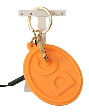 Dolce & Gabbana Oranger Gummi DG Logo Gold Messing Metall Schlüsselanhänger für Männer