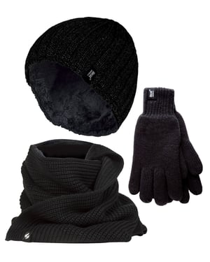 Herren Strickmütze Mütze Schal Handschuhe Set | Wärmehalter | Luxus weiches Fleece gefüttert Winter Set für kaltes Wetter - Schwarz