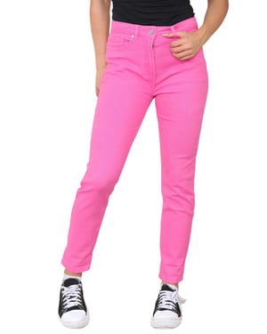 M&Co Damen-Mom-Jeans mit hohem Bund und schmal zulaufendem, geradem Bein in Rosa
