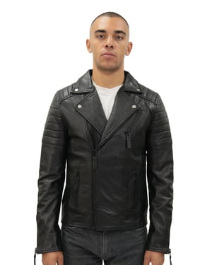 Brando Herren-Bikerjacke aus Leder mit doppeltem Kreuzreißverschluss und Casablanca