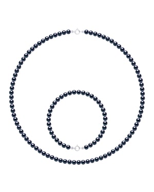 Das Set Halskette/Armband besteht aus: Halskette aus echten Süßwasser-Zuchtperlen, rund 4–5 mm