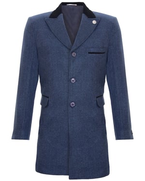 Herren 3/4 lange Marine Crombie Mantel Jacke Fischgräten-Tweed-Mantel Peaky Blinder