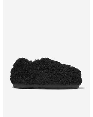 Moon Boot Kinder Kunstfell Hausschuhe in Schwarz