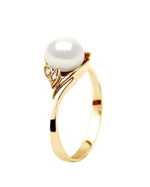 DIADEMA - Ring - Gelbgold - Echte Süßwasserperlen - Weiß
