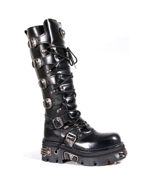 New Rock Kniehohe Gothic-Stiefel aus schwarzem Leder-272-S1