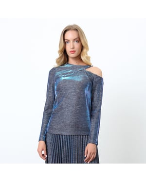 Asymmetrisches schimmerndes Oberteil mit Off-Shoulder