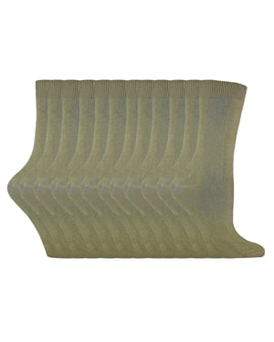 Einfarbige Damensocken mit hohem Baumwollanteil | 12 Paar Multipack | Socken-Snob | Dünne, bequeme, farbenfrohe Crew-Söckchen für Damen in Khaki