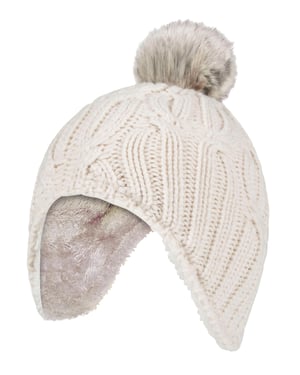 Wärmehalter - Mädchen Kabel gestrickt Beanie-Mütze mit Pom Pom Bommel für Winter | warme thermisch isolierte Mütze - Buttercreme