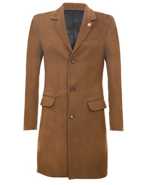 Langer brauner Slim-Fit-Mantel aus Wolle für Herren