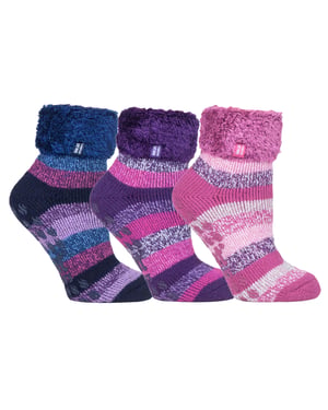Womens Fluffy Slipper Bed Socks with Grips | Heat Holders | 3 Pair Multipack | Ladies Warm Fleece Lined Non Slip Socks | Winter Gifts for Her - Pack 5