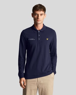 Lyle & Scott Herren-Langarm-Poloshirt mit passendem Aufdruck in Marineblau