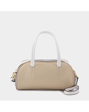 Sanduhr-Tasche aus elfenbeinfarbenem und weißem Leder