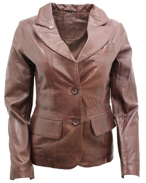 Damen-Blazerjacke aus Leder mit 2 Knöpfen – Newport