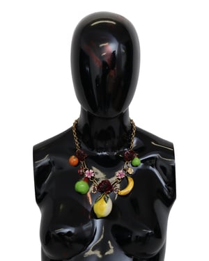 Dolce & Gabbana Fruit Pendant Fleur Crystal DG Logo Gold Collier pour femmes