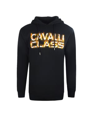 Cavalli Class Fire Logo Schwarzer Kapuzenpullover