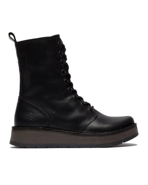 Fly London Damen RAMI043 Freizeitstiefeletten aus Leder mit Schnürung, Schwarz