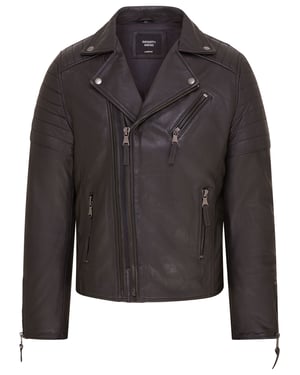 Schwarze Brando-Leder-Bikerjacke mit doppeltem Kreuzreißverschluss für Herren – Fagernes