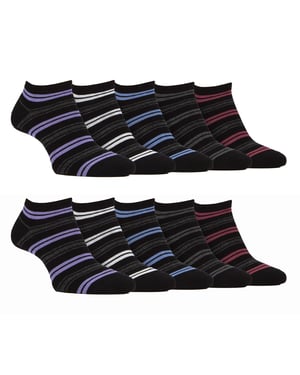 10 Paar Herren Bambus-Trainersocken | Farah | Gestreifte gepolsterte Knöchelsocken - Schwarzer Streifen