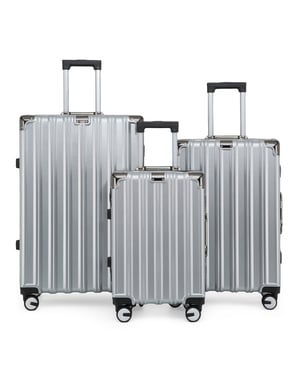 Hartschalenkoffer Silber Kofferset Robustes 8-Rollen-Gepäck Handgepäck Reisetasche