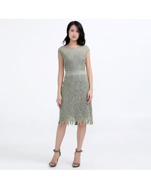 Tailliertes Kleid aus Makrospitze und Tüll
