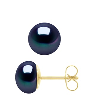 Ohrringe – Gelbgold 750 (18 Karat echte Süßwasser-Zuchtperlen, Knopf 8–9 mm).