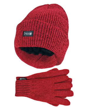 Damen Thinsulate Mütze und Handschuhe Set | THMO | Weiche Chenille gerippte Beanie Mütze & Handschuhe für Frauen - Rot