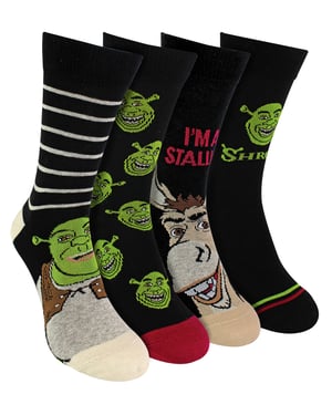 4er-Pack Herren Socken Shrek | Atmungsaktive lustige Neuheit Socken Esel, Dreamworks Socken | Shrek Geschenke - Shrek / Esel