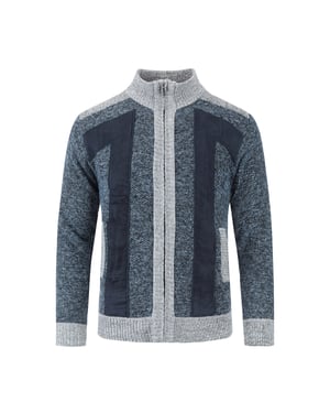 Herren Strickjacke mit Reißverschluss Stehkragen Cardigan Grobstrick Gefüttert Pullover für den Winter Blau