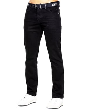 Enzo Herren Denim Straight Fit Jeans - Schwarz