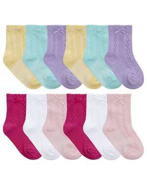 12 Paar Babysocken mit Zopfmuster und Schleife | Weiche Baby-Socken für Jungen und Mädchen, sortiert