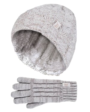 Wärmehalter - Mädchen Kabel gestrickt Pompom Wintermütze und Handschuhe Set