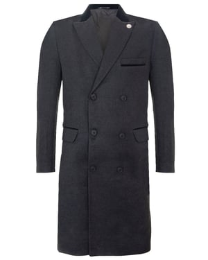 Herren 3/4 grauer langer zweireihiger Crombie-Mantel Wollmantel Peaky Blinders