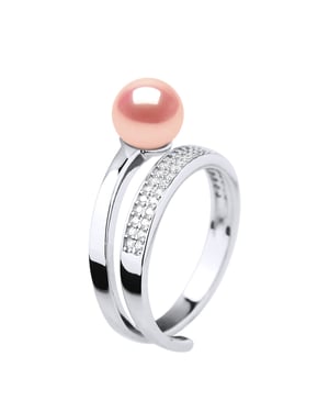 Bague Jonc Ajustable Perle d'Eau Douce Ronde 7-8 mm Rose Joaillerie Argent 925