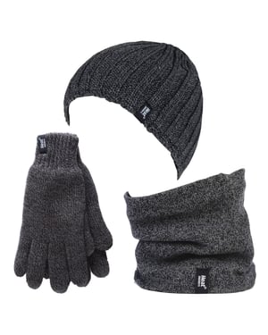 Heat Holders - Thermische Wintermütze, Halswärmer und Handschuhe aus Fleece für Männer - Grau