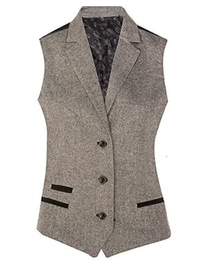 Hellgraue Weste aus Tweed im Fischgrätmuster der 1920er-Jahre für Damen