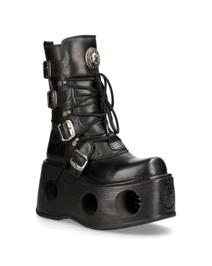 New Rock Metallic Schwarz Leder Neptuno Gothic Stiefel-373-S2