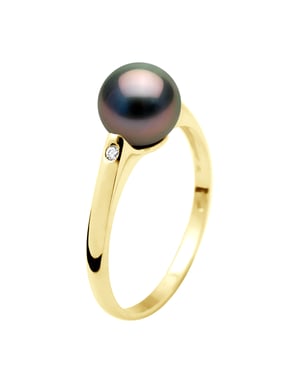Ringdiamanten 0,02 cts – Tahiti-Perle rund 8–9 mm – Gelbgold