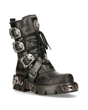 New Rock Schwarze mittelhohe Gothic-Lederstiefel-391-S1