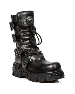 New Rock schwarze Lederstiefel mit mittlerer Wade-391-S18