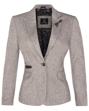 Hellgrauer Tweed-Blazer im Fischgrätmuster der 1920er-Jahre für Damen