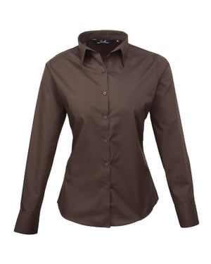 Premier Damen Popeline Bluse / Arbeitshemd, langärmlig (Braun)