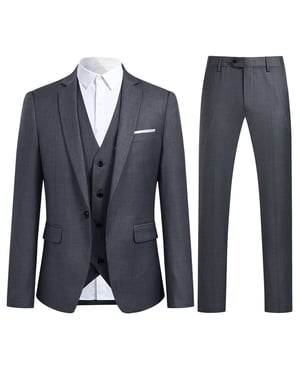 3-teiliger Slim Fit Ein-Knopf-Modeanzug in Dunkelgrau