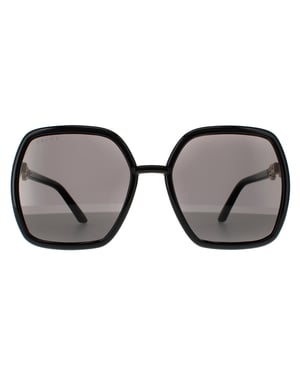 Gucci Quadrat Damen Schwarz und Gold Graue Sonnenbrille