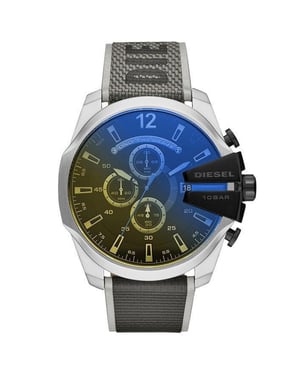 Diesel DZ4523 MEGA CHIEF Chrono Oversize 54mm Leder Schwarz Grau Herrenarmbanduhr